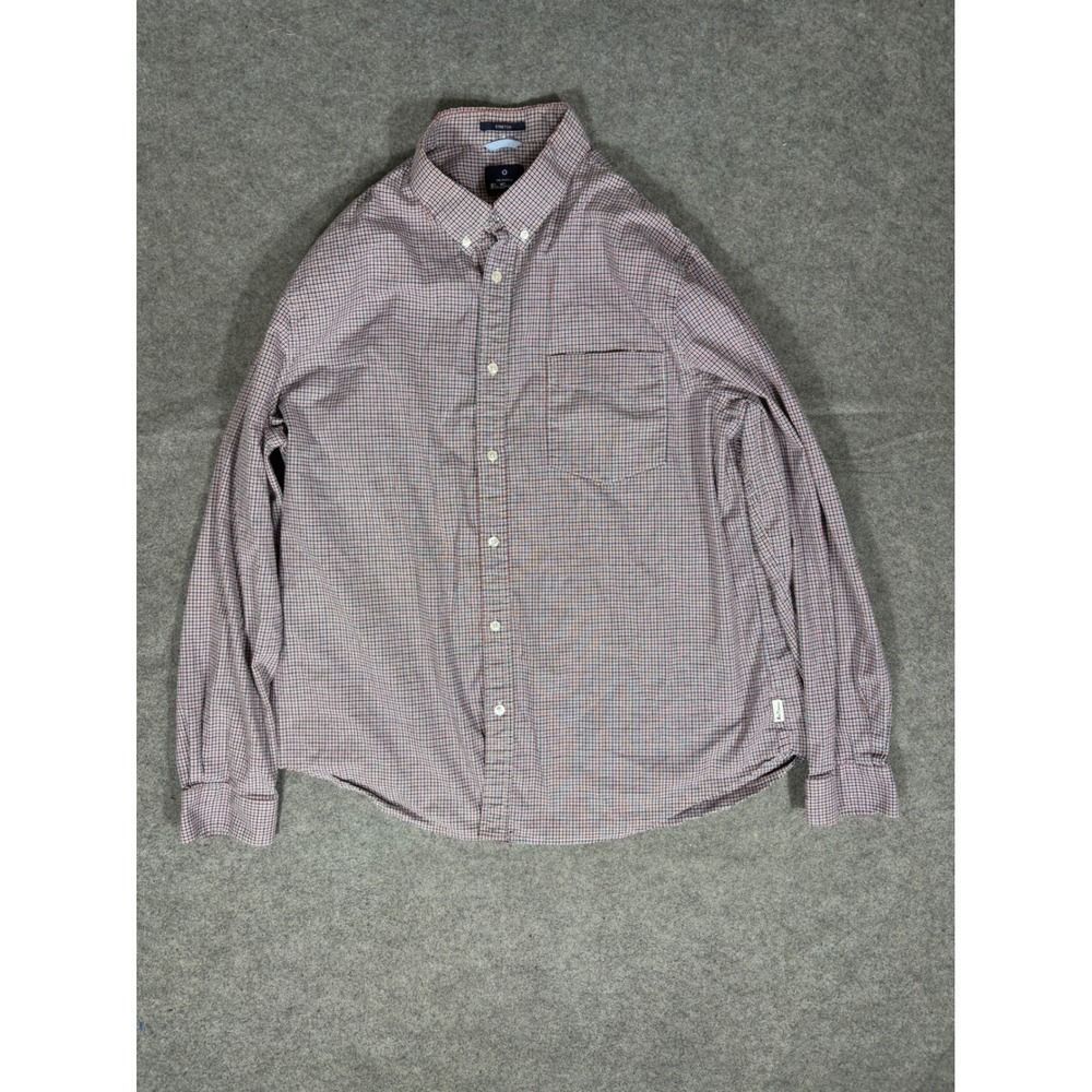 Ben Sherman Mens XXL Red‎ Navy Check Stretch Long Sleeve Button Down Shirt